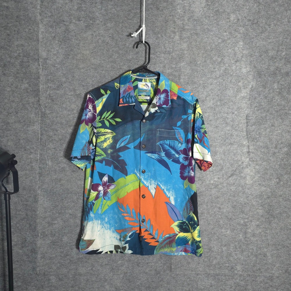 Tommy Bahama Island Modern Fit Men Small Blue Floral Silk Camp Shirt Tropical S
